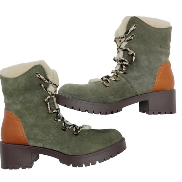 Skechers Boots Womens 8 Green Suede Leather Trail Troop Mid Calf Sherpa Hiking - Picture 6 of 11